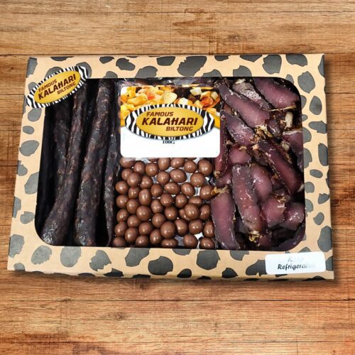 The Perfect Sweet & Savoury Snack & Gift Box! Looking for the ultimate all-rounder snack box with a sweet twist? The Choc-Nutty Box delivers the perfect balance of bold biltong flavour, savoury bites, and chocolatey indulgence — ideal as a thoughtful gift, a braai-side treat, or your go-to road trip companion. 🎁🥩🍫 Whether you're spoiling someone with a sweet tooth, stocking up for the weekend braai, or keeping your snack game strong on the move, this compact box packs serious flavour, protein, and a touch of indulgence in every bite. The Choc-Nutty Box includes: 🥩 Beef Biltong 🌭 Beef Wors 🍫 100g Chocolate Coated Peanuts 📦 Packed in a ready-to-go gift box